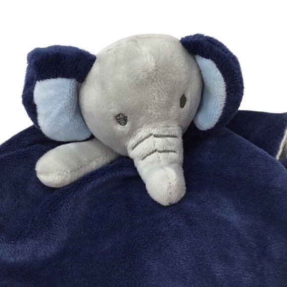 Elephant Navy Blue Cuddle Time Lovey Security Blanket Knotted Gray Satin Plush - Picture 2 of 7